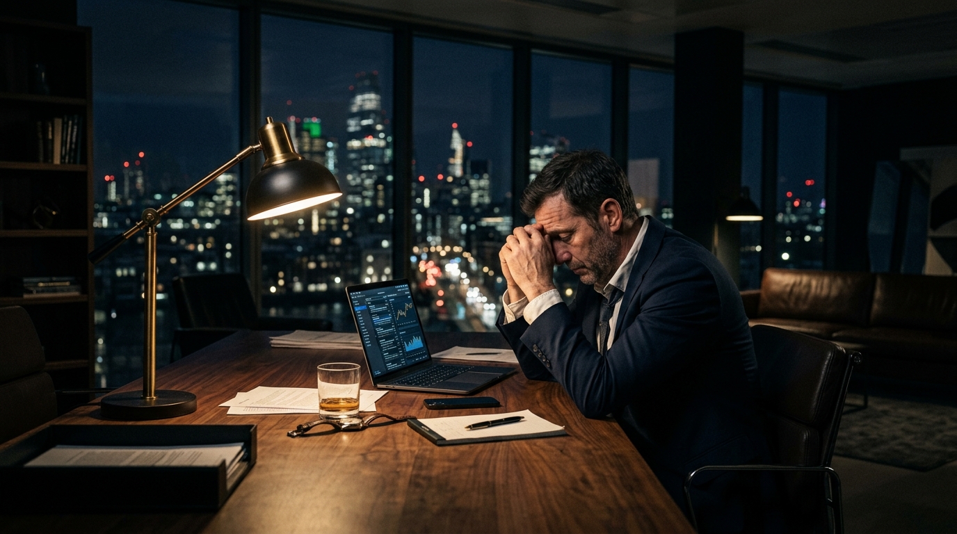 Executive working late at night