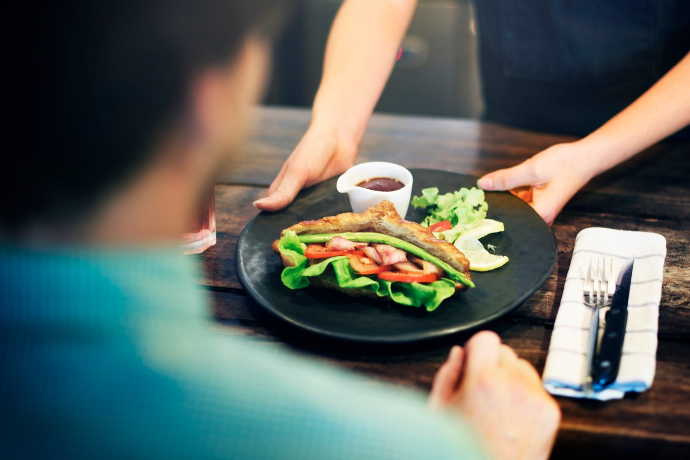 Restaurant meal being served at a client dinner